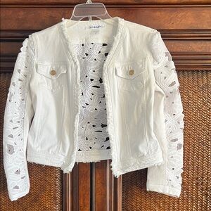 NYGARD White Lace-Sleeve Denim Jacket